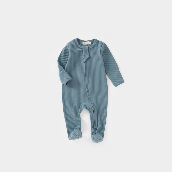 ribbed Ocean Blue JBØRN Organic Cotton Ribbed Baby Sleep Suit by Just Børn sold by Just Børn