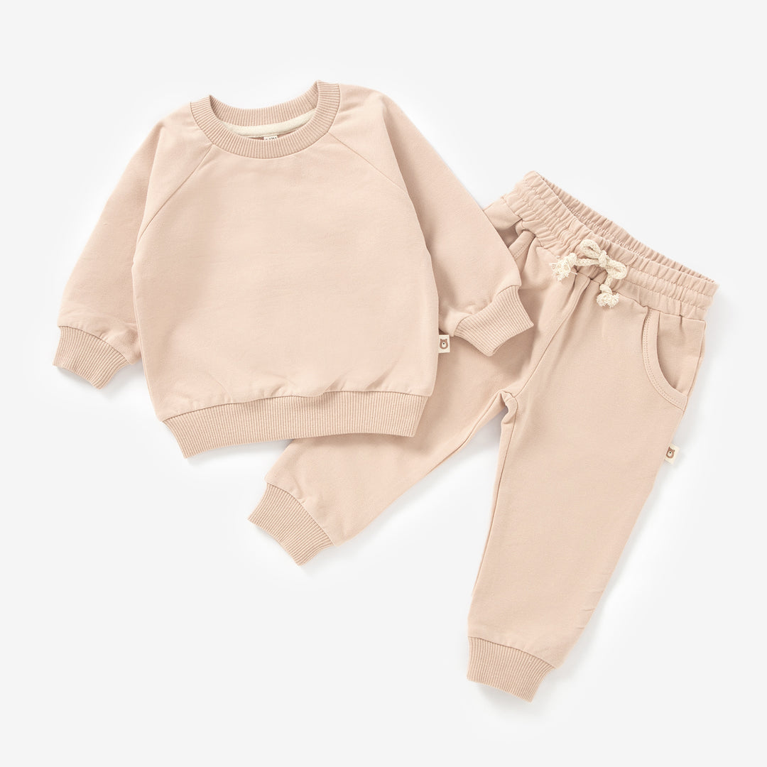 JBØRN Organic Cotton Baby Tracksuit | Sweater & Joggers Set | Personalisable Peach Cream - Personalisable Baby Products Sold and Personalised by JustBørn