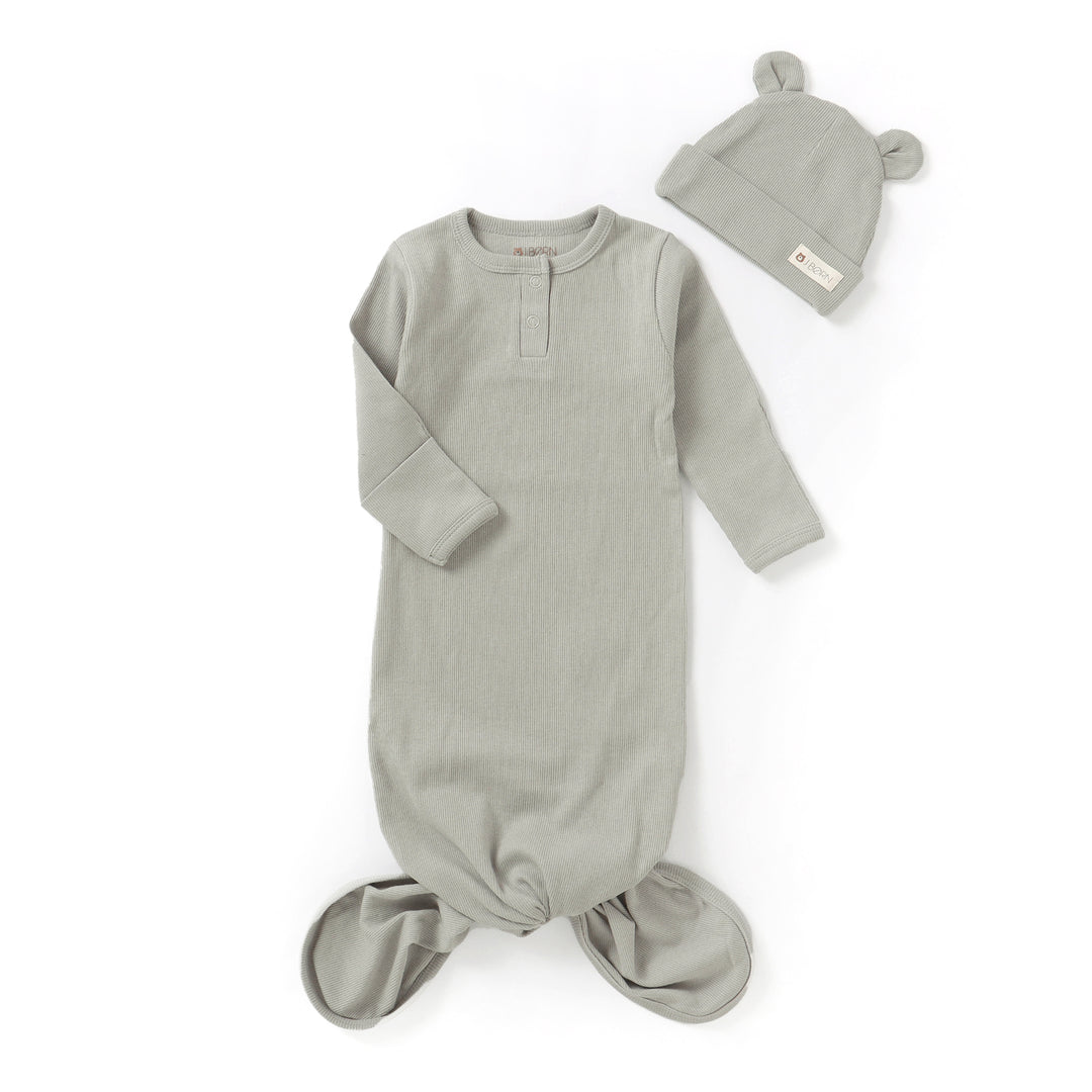 Grey JBØRN Organic Cotton Knotted Baby Gown & Hat by Just Børn sold by Just Børn