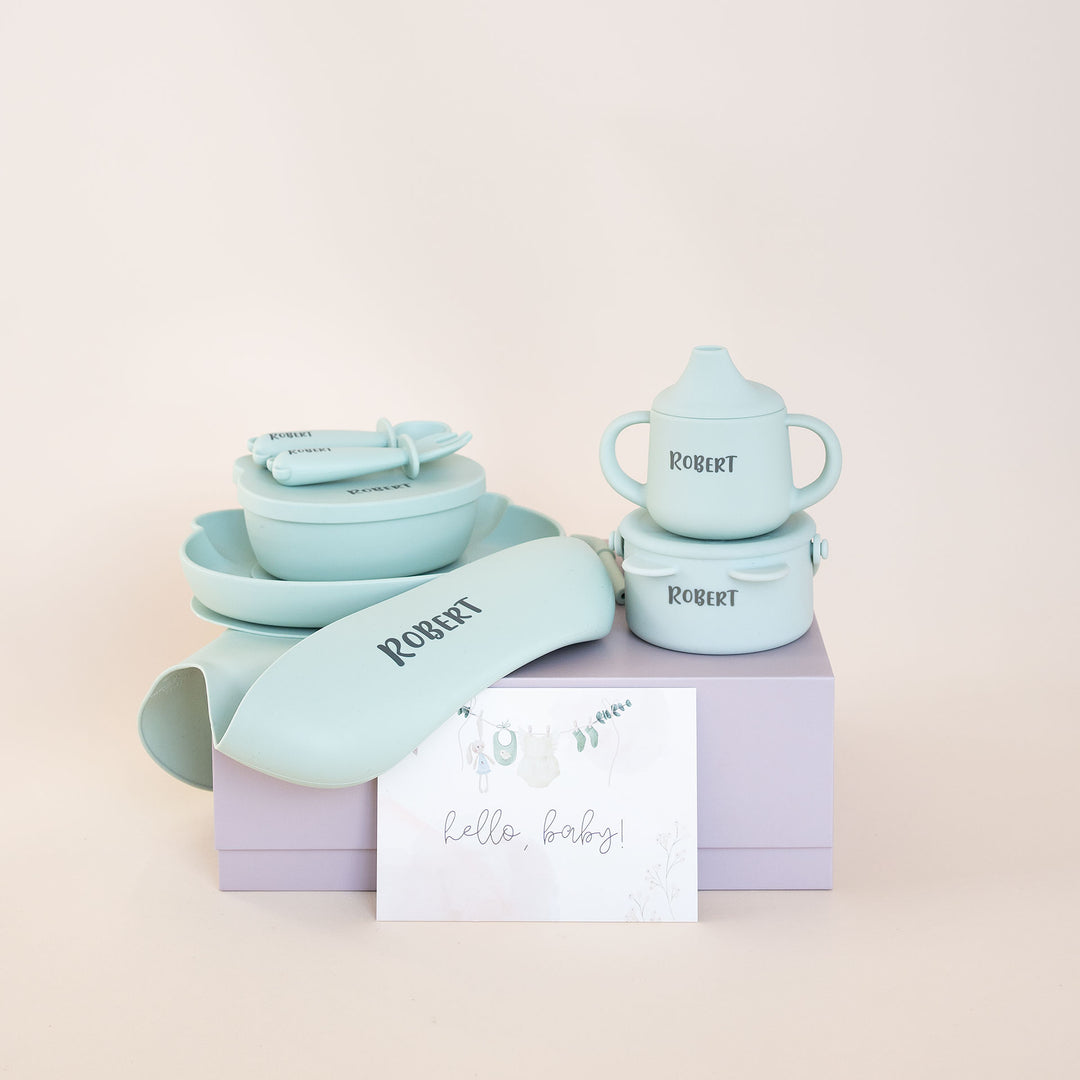 JBØRN Baby Weaning Full Essentials Gift Box Seafoam - Personalisable Baby Products Sold and Personalised by JustBørn