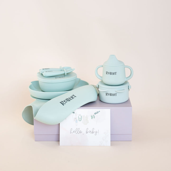 JBØRN Baby Weaning Full Essentials Gift Box Seafoam - Personalisable Baby Products Sold and Personalised by JustBørn