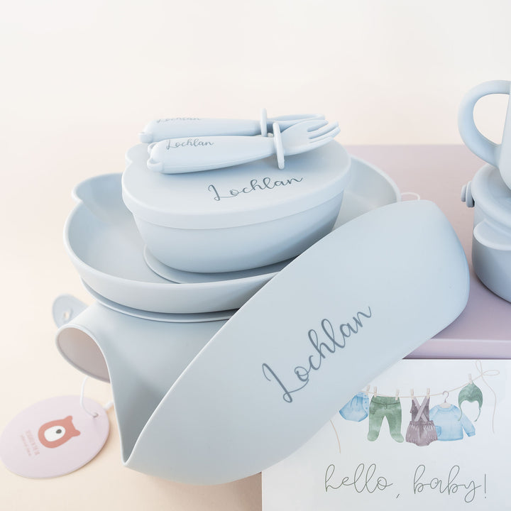 JBØRN Baby Weaning Full Essentials Gift Box Powder Blue - Personalisable Baby Products Sold and Personalised by JustBørn