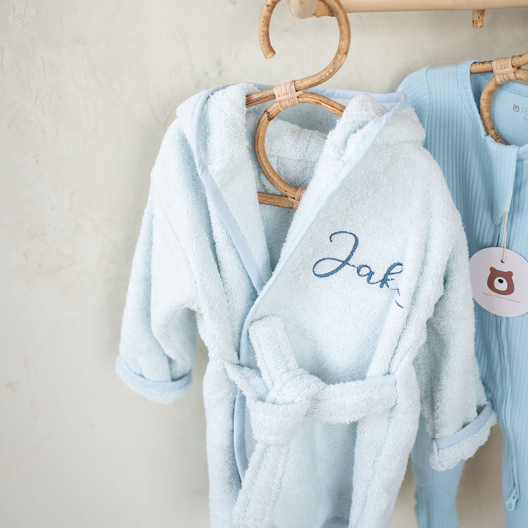 JBØRN Organic Cotton Baby Hooded Towelling Bathrobe - Personalisable Baby Products Sold and Personalised by JustBørn