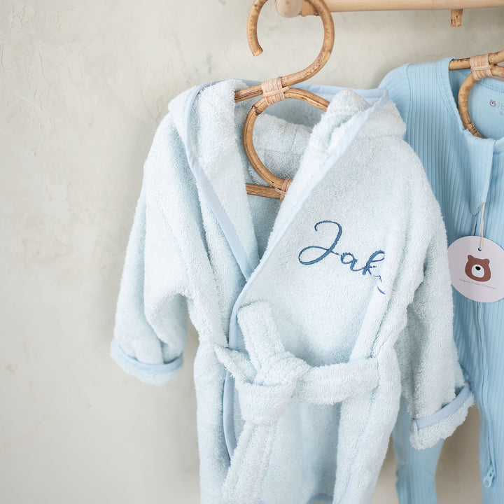 JBØRN Organic Cotton Baby Hooded Towelling Bathrobe - Personalisable Baby Products Sold and Personalised by JustBørn