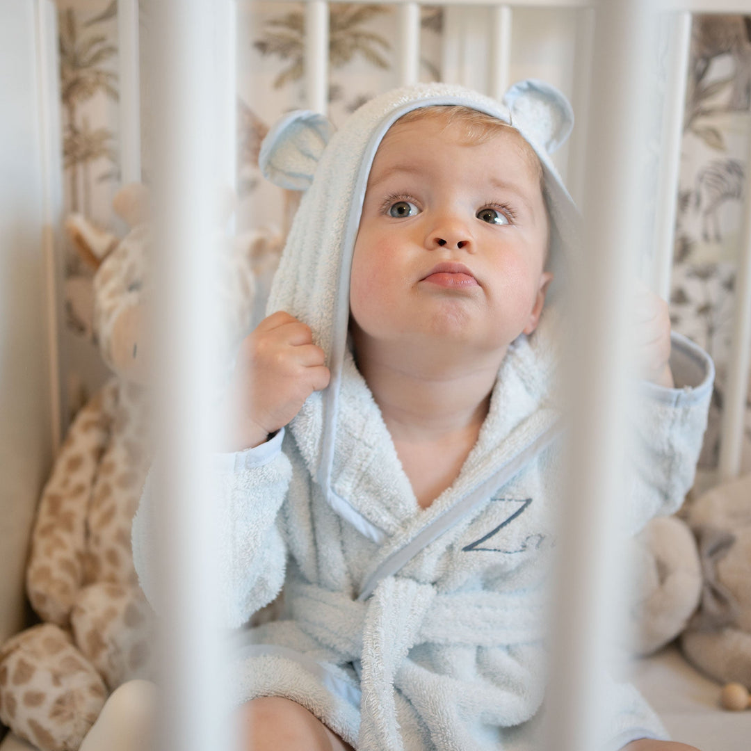 JBØRN Organic Cotton Baby Hooded Towelling Bathrobe - Personalisable Baby Products Sold and Personalised by JustBørn