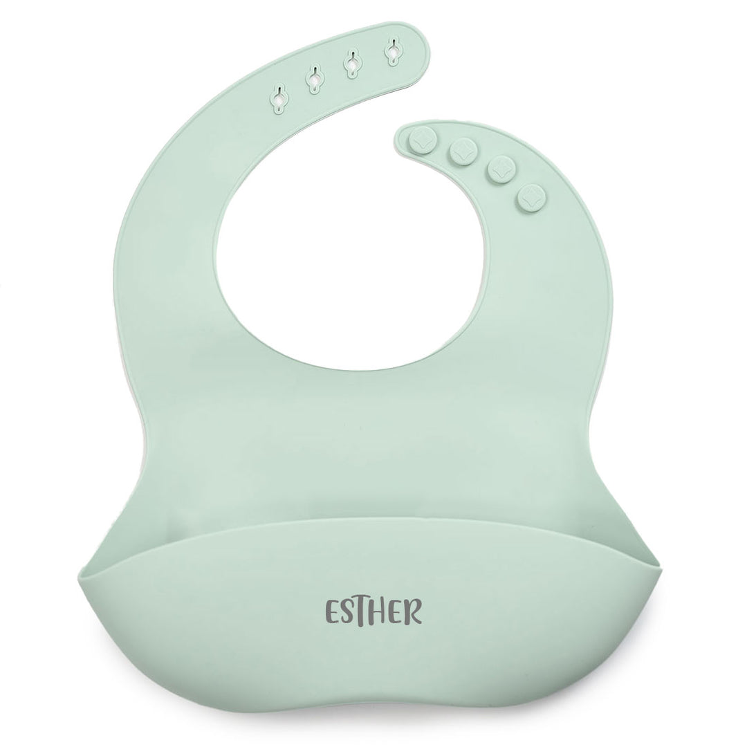 JBØRN Silicone Baby Feeding Bib Seafoam Yes - Personalisable Baby Products Sold and Personalised by JustBørn