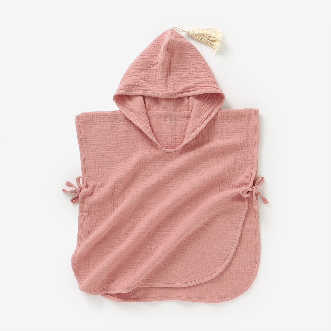 Powder Blush JBØRN Organic Cotton Muslin Hooded Poncho Towel | Personalisable by Just Børn sold by Just Børn