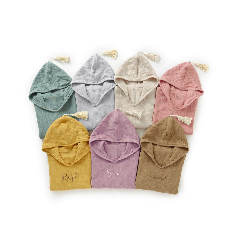 Cappuccino JBØRN Organic Cotton Muslin Hooded Poncho Towel | Personalisable by Just Børn sold by Just Børn