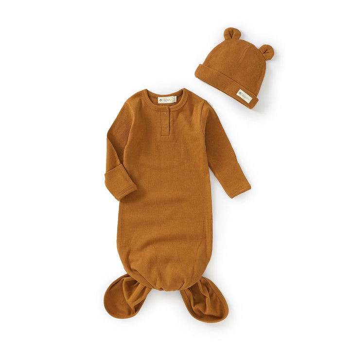 Clay JBØRN Organic Cotton Knotted Baby Gown & Hat by Just Børn sold by Just Børn