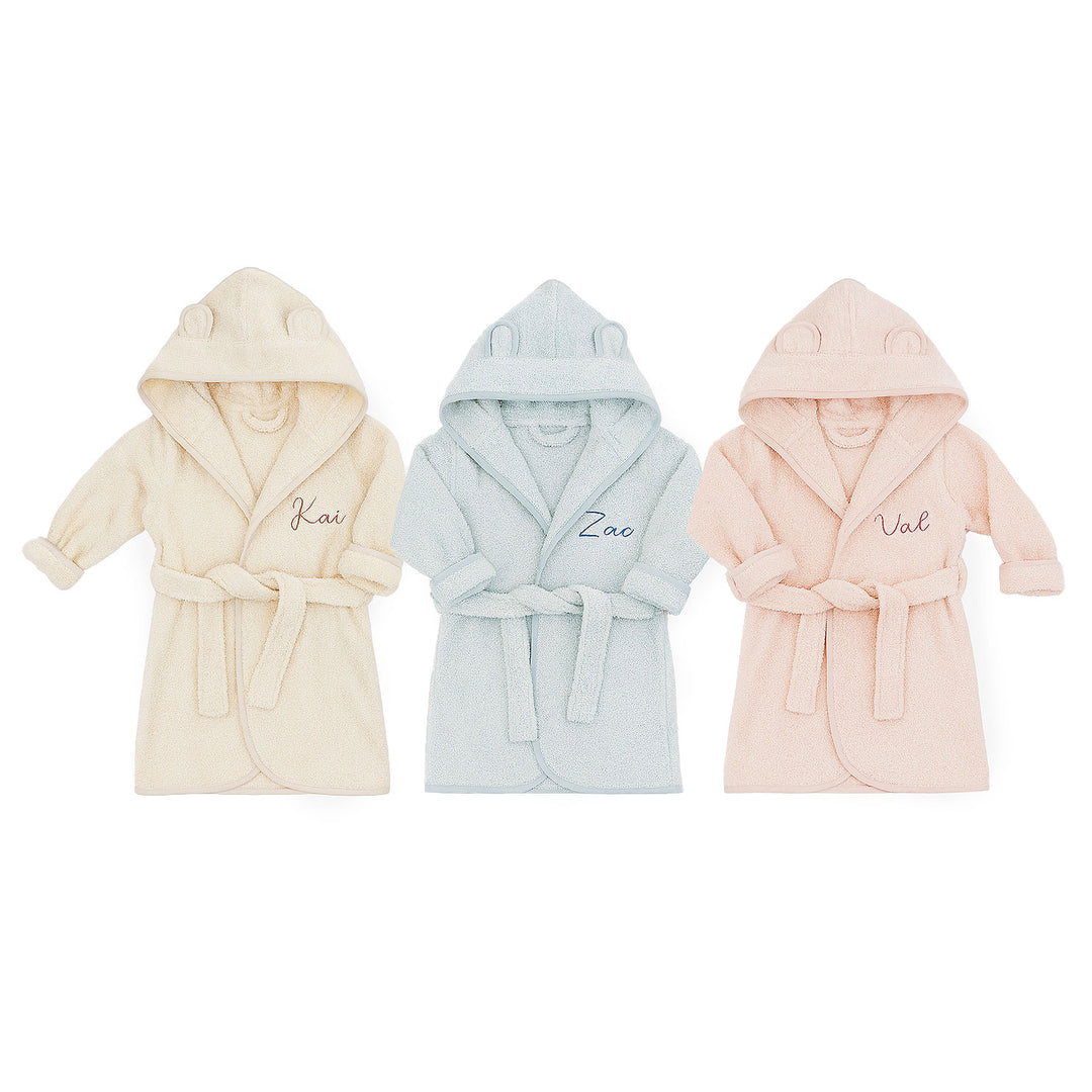 JBØRN Organic Cotton Baby Hooded Towelling Bathrobe - Personalisable Baby Products Sold and Personalised by JustBørn