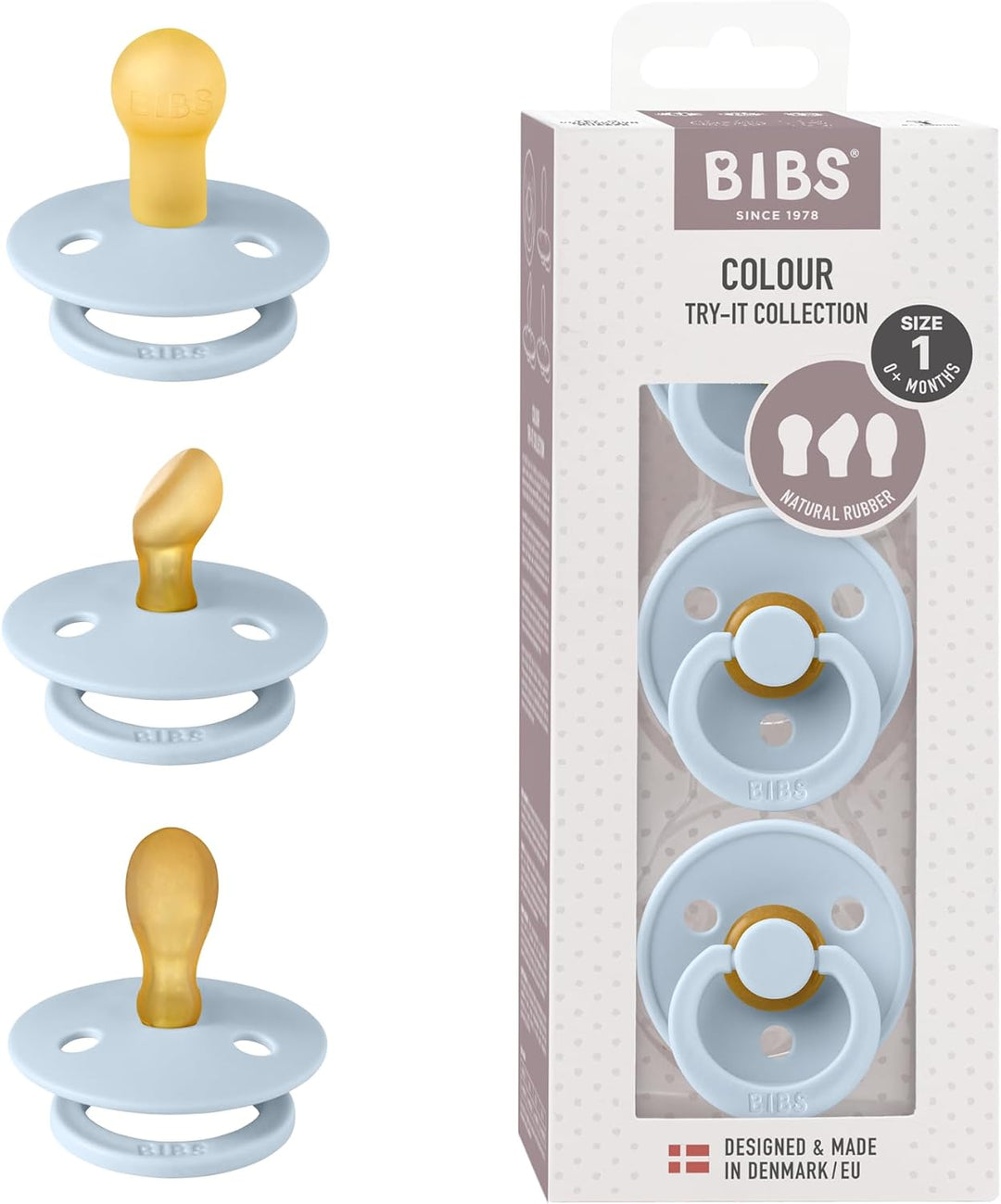 Baby Blue BIBS Colour Pacifiers - Try-It Collection - Pack of 3 by BIBS sold by Just Børn