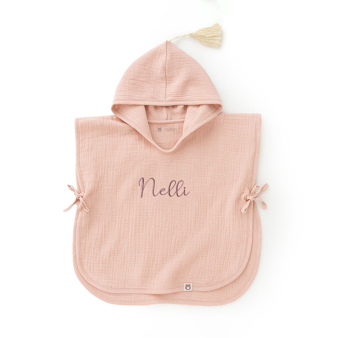 JBØRN Organic Cotton Muslin Hooded Poncho Blush - Personalisable Baby Products Sold and Personalised by JustBørn