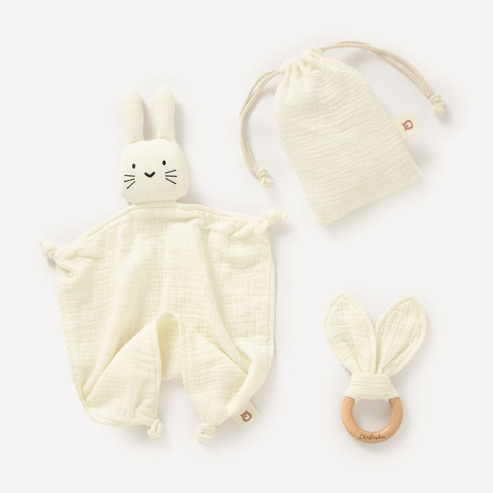 Ivory Muslin JBØRN Organic Cotton Bunny Comforter & Teether Set by Just Børn sold by Just Børn