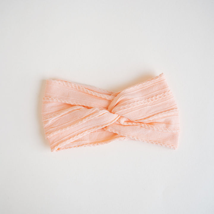 JBØRN Baby Girl Turban Headbands Cable Knit Pretty In Peach - Personalisable Baby Products Sold and Personalised by JustBørn