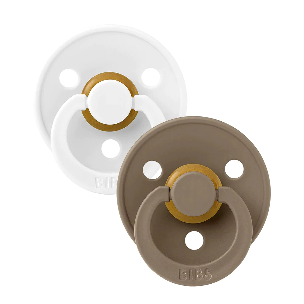 White & Dark Oak Pack of 2 BIBS Colour Latex Pacifiers 0-6 Months | Size 1 by BIBS sold by Just Børn
