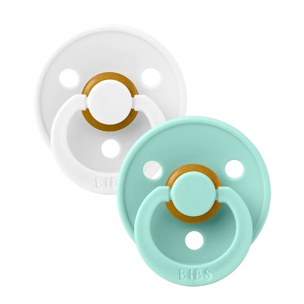 White & Mint Pack of 2 BIBS Colour Latex Pacifiers 0-6 Months | Size 1 by BIBS sold by Just Børn