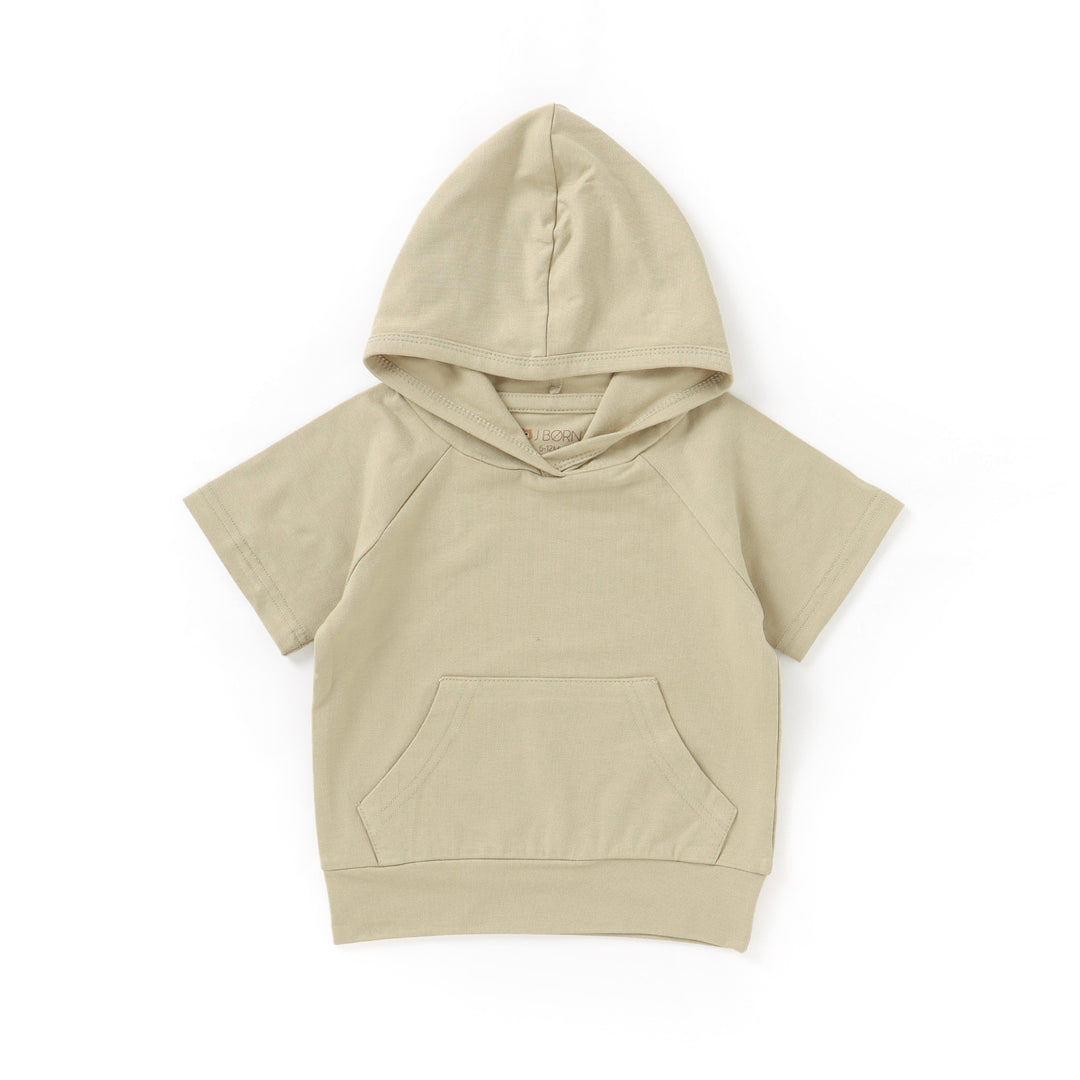 Sandstone JBØRN Organic Cotton Short Sleeve Hooded Top by Just Børn sold by Just Børn