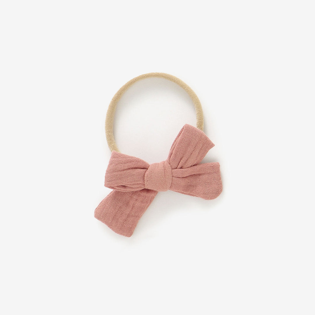 JBØRN Organic Cotton Muslin Baby Bow Headband Powder Blush - Personalisable Baby Products Sold and Personalised by JustBørn