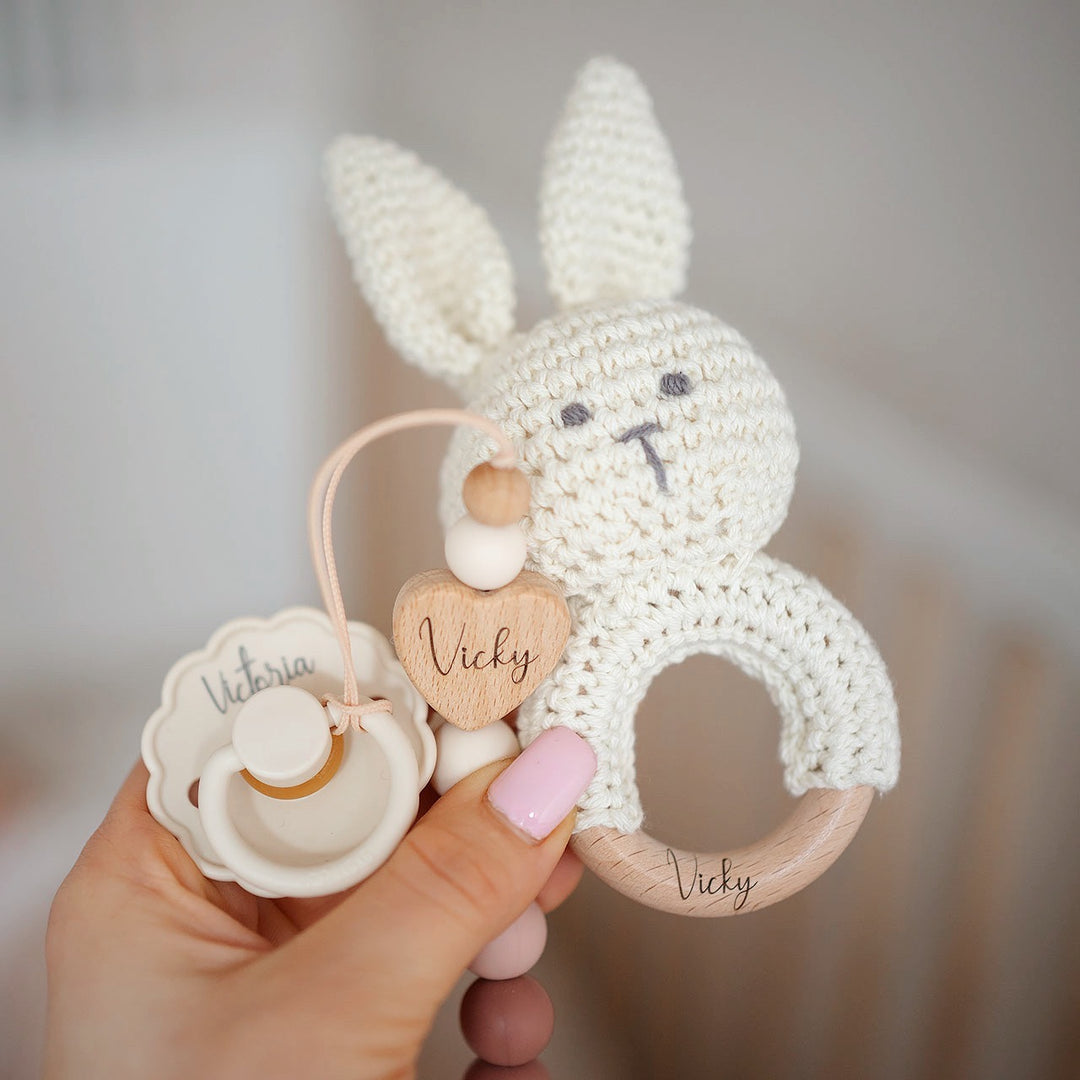  JBØRN Crochet Bunny Rattle Toy | Personalised by Just Børn sold by Just Børn