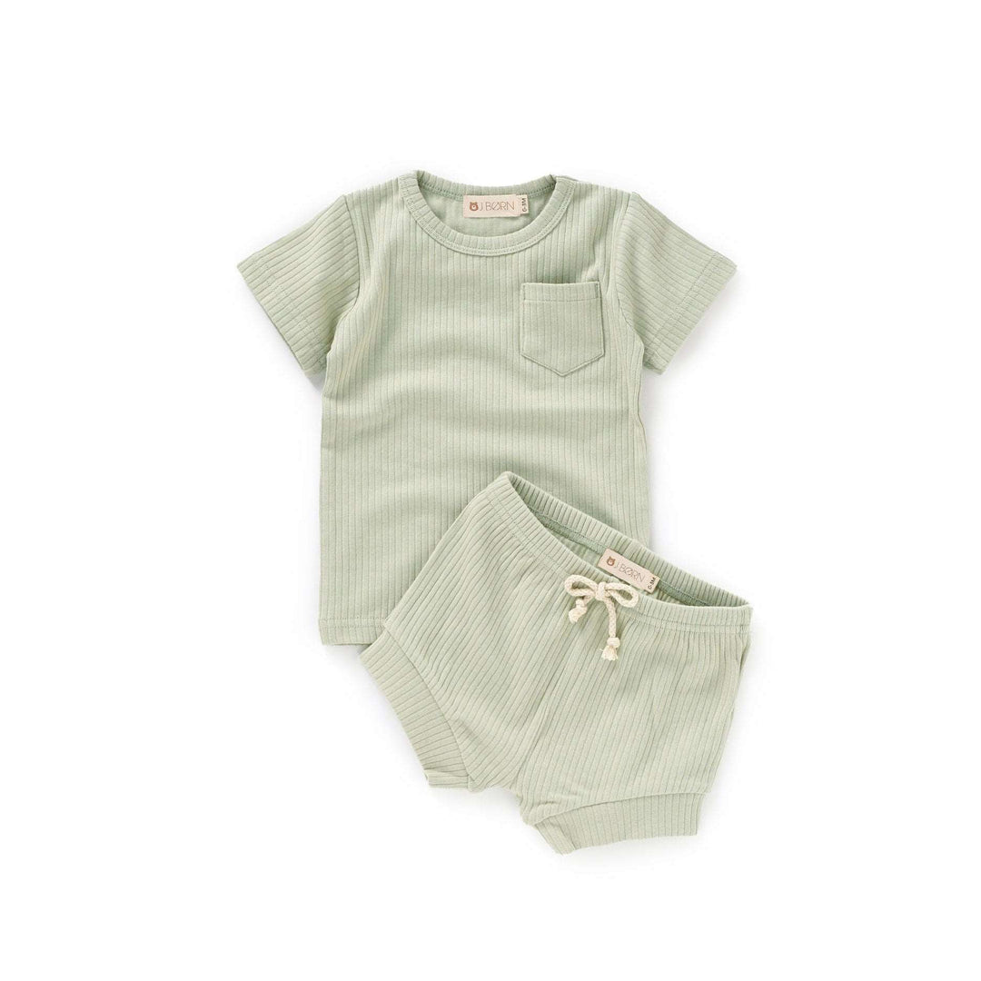 ribbed Sage JBØRN Organic Cotton Ribbed Baby T-Shirt & Shorts Set by Just Børn sold by Just Børn