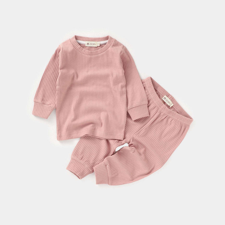 Dusty Rose JBØRN Organic Cotton Ribbed Baby Pyjamas by Just Børn sold by Just Børn
