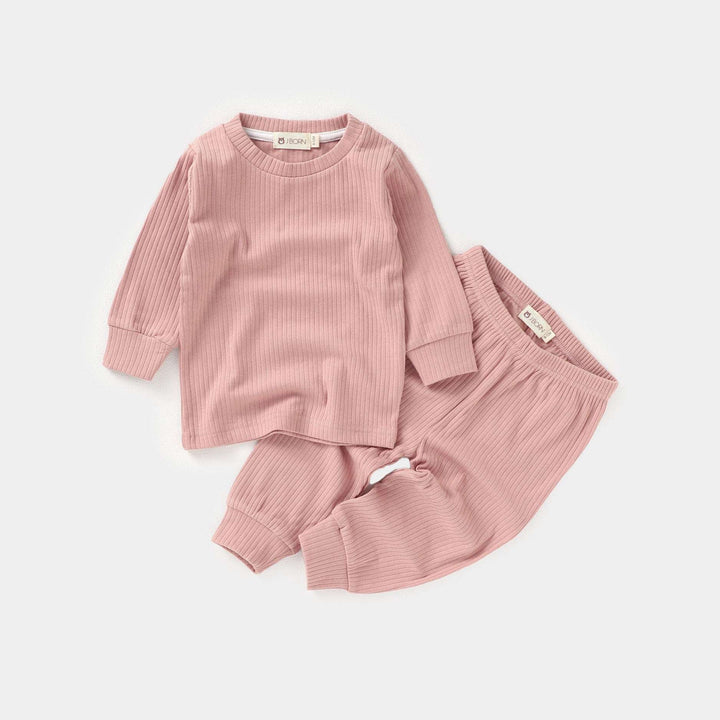JBØRN Organic Cotton Ribbed Baby Pyjamas Dusty Rose - Personalisable Baby Products Sold and Personalised by JustBørn