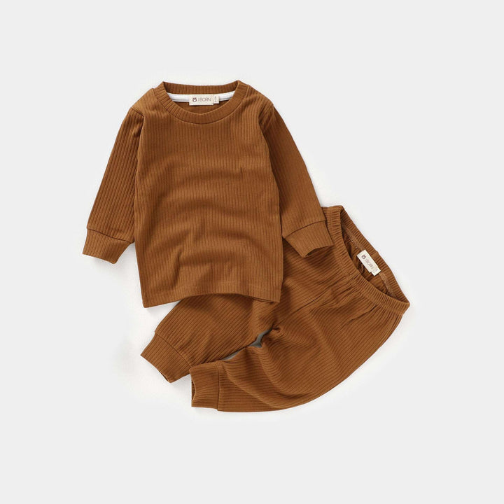 JBØRN Organic Cotton Ribbed Baby Pyjamas Clay - Personalisable Baby Products Sold and Personalised by JustBørn