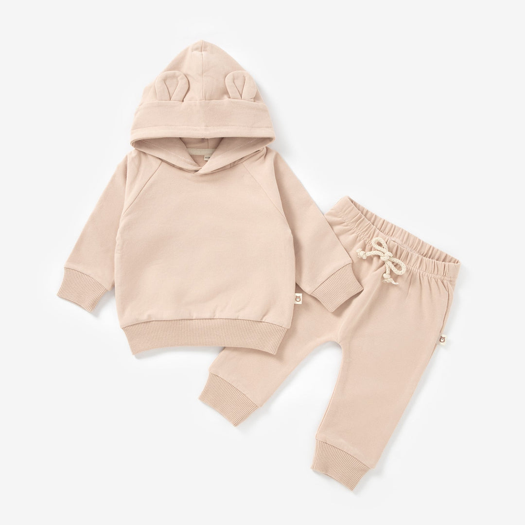 Peach Cream JBØRN Organic Cotton Baby Teddy Ears Hoodie & Joggers Set | Personalisable by Just Børn sold by Just Børn