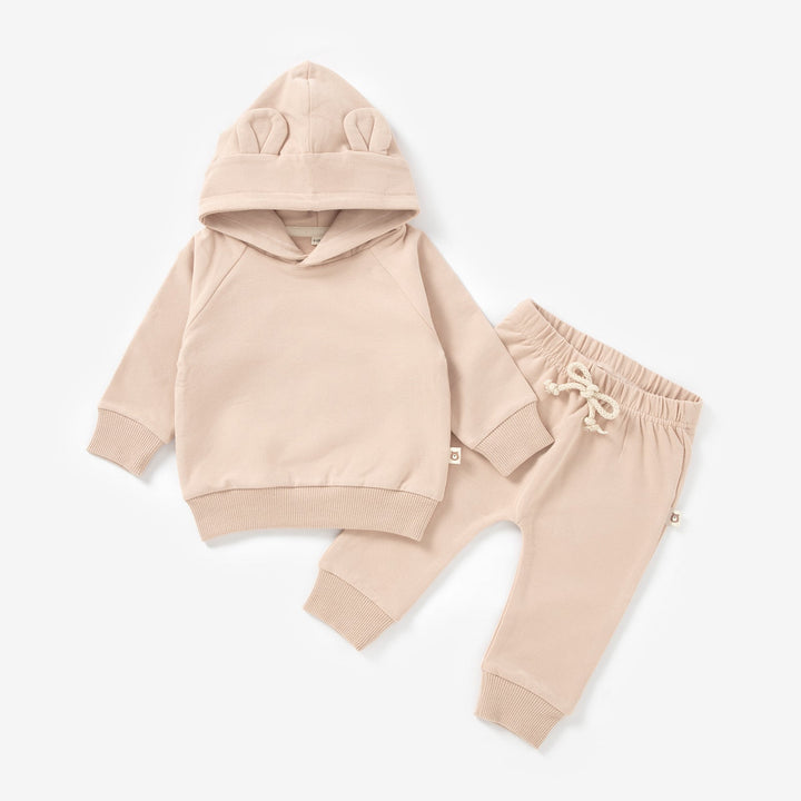 Peach Cream JBØRN Organic Cotton Baby Teddy Ears Hoodie & Joggers Set | Personalisable by Just Børn sold by Just Børn