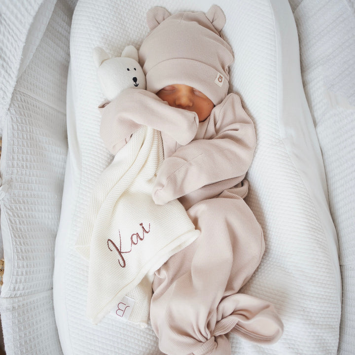 Dusty Rose JBØRN Organic Cotton Knotted Baby Gown & Hat by Just Børn sold by Just Børn