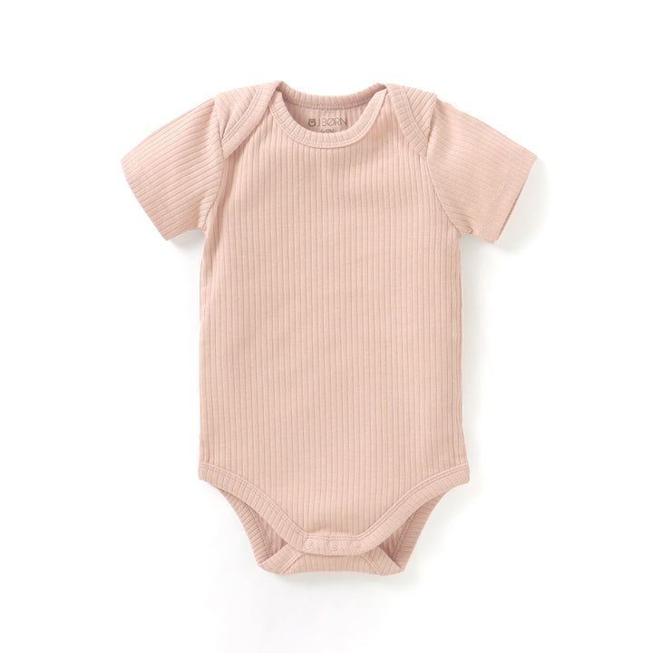Blush JBØRN Organic Cotton Ribbed Baby Short Sleeve Bodysuit by Just Børn sold by Just Børn