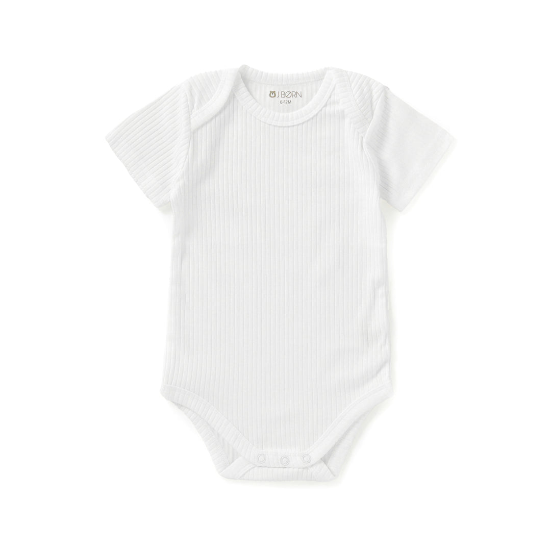 White JBØRN Organic Cotton Ribbed Baby Short Sleeve Bodysuit by Just Børn sold by Just Børn