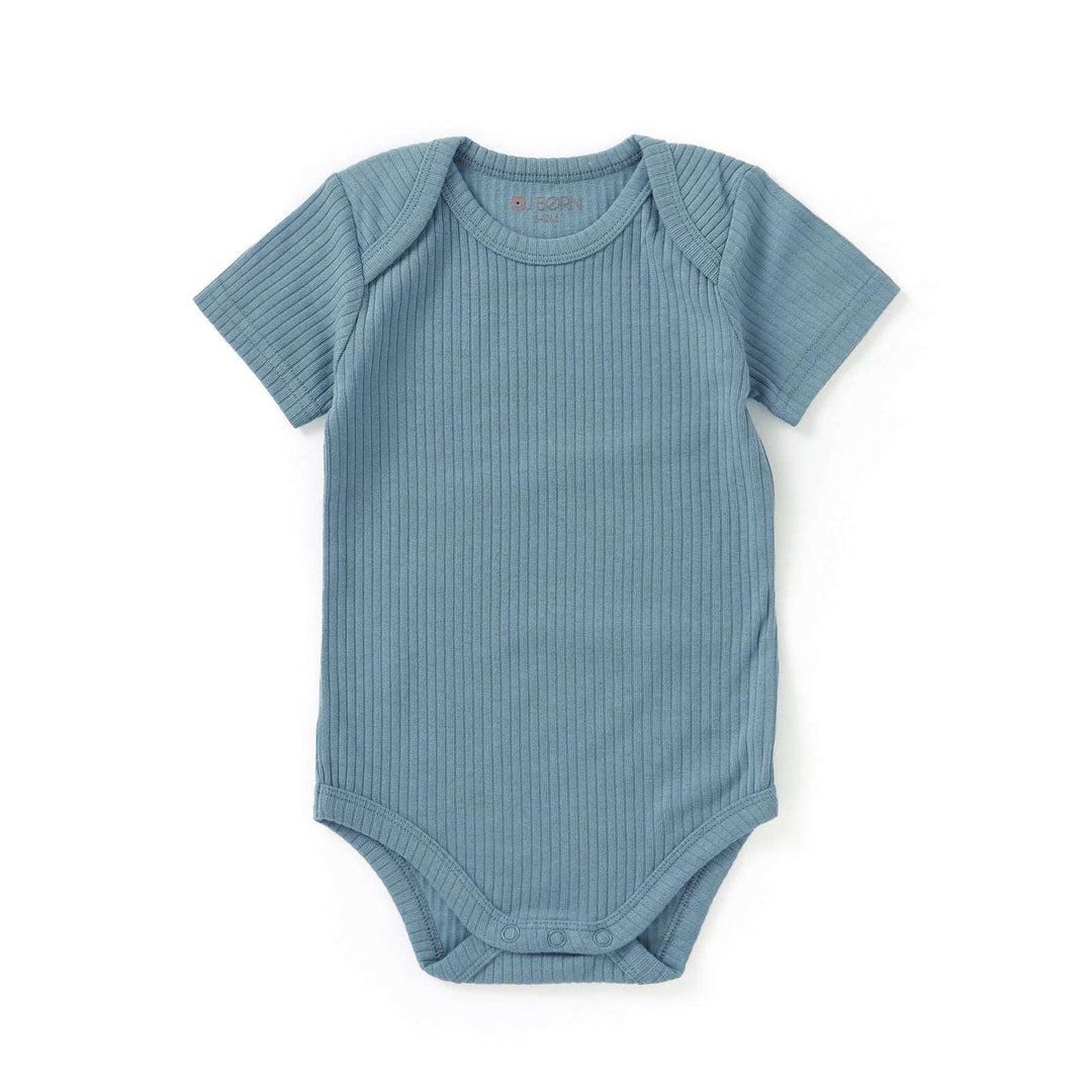 Ocean Blue JBØRN Organic Cotton Ribbed Baby Short Sleeve Bodysuit by Just Børn sold by Just Børn