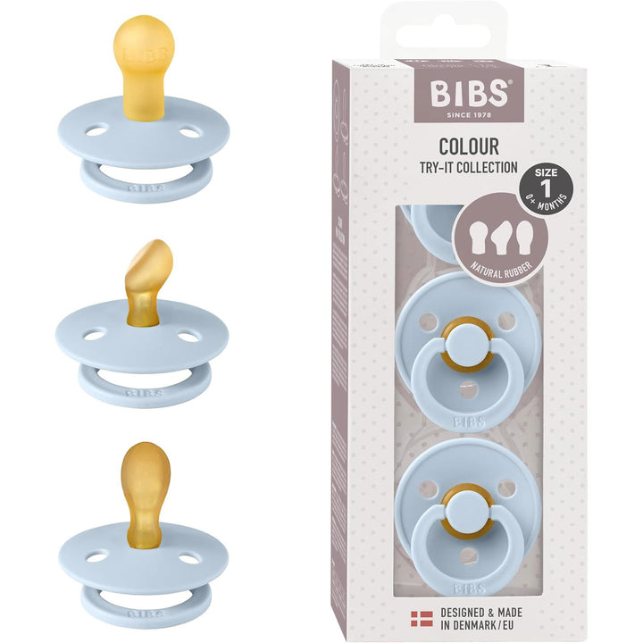 BIBS Colour Pacifiers - Try-It Collection - Pack of 3 Baby Blue - Personalisable Baby Products Sold and Personalised by JustBørn