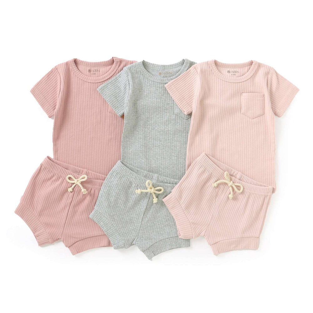 ribbed Blush JBØRN Organic Cotton Ribbed Baby T-Shirt & Shorts Set by Just Børn sold by Just Børn