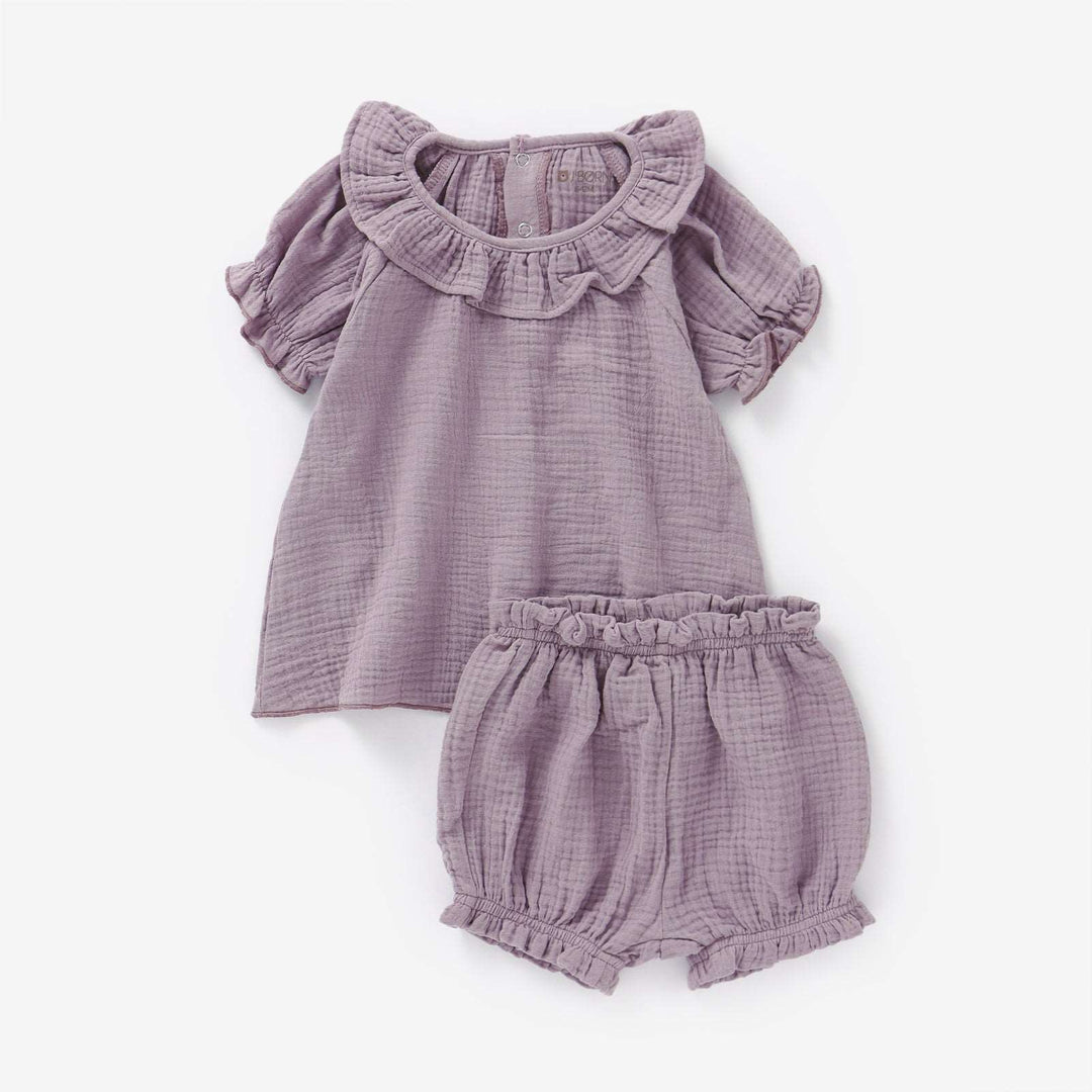 JBØRN Organic Cotton Muslin Baby Girl Outfit Dusky Lilac - Personalisable Baby Products Sold and Personalised by JustBørn