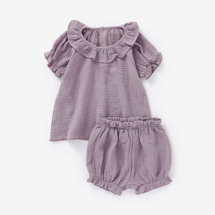 JBØRN Organic Cotton Muslin Baby Girl Outfit Dusky Lilac - Personalisable Baby Products Sold and Personalised by JustBørn
