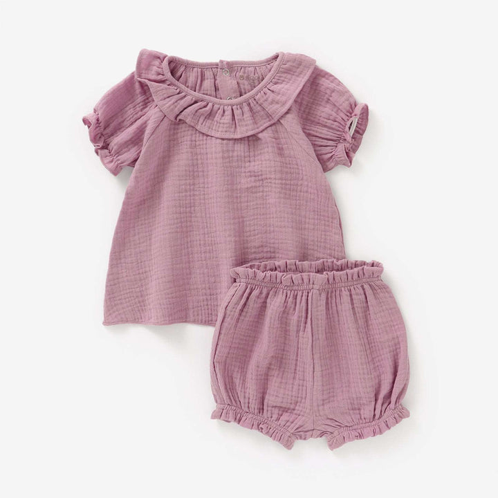 JBØRN Organic Cotton Muslin Baby Girl Outfit Heather - Personalisable Baby Products Sold and Personalised by JustBørn