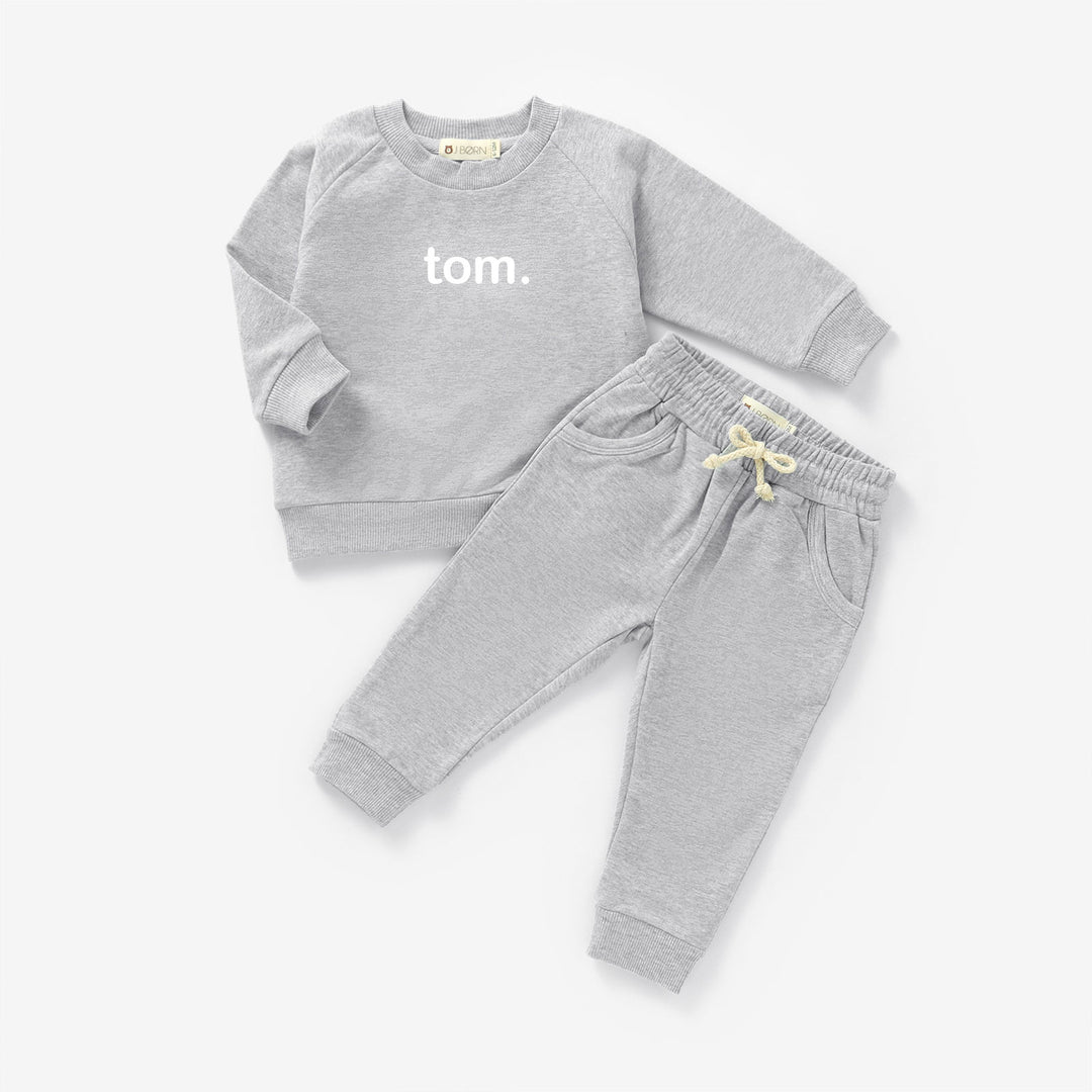 Clay JBØRN Organic Cotton Baby Tracksuit | Sweater & Joggers Set | Personalisable by Just Børn sold by Just Børn