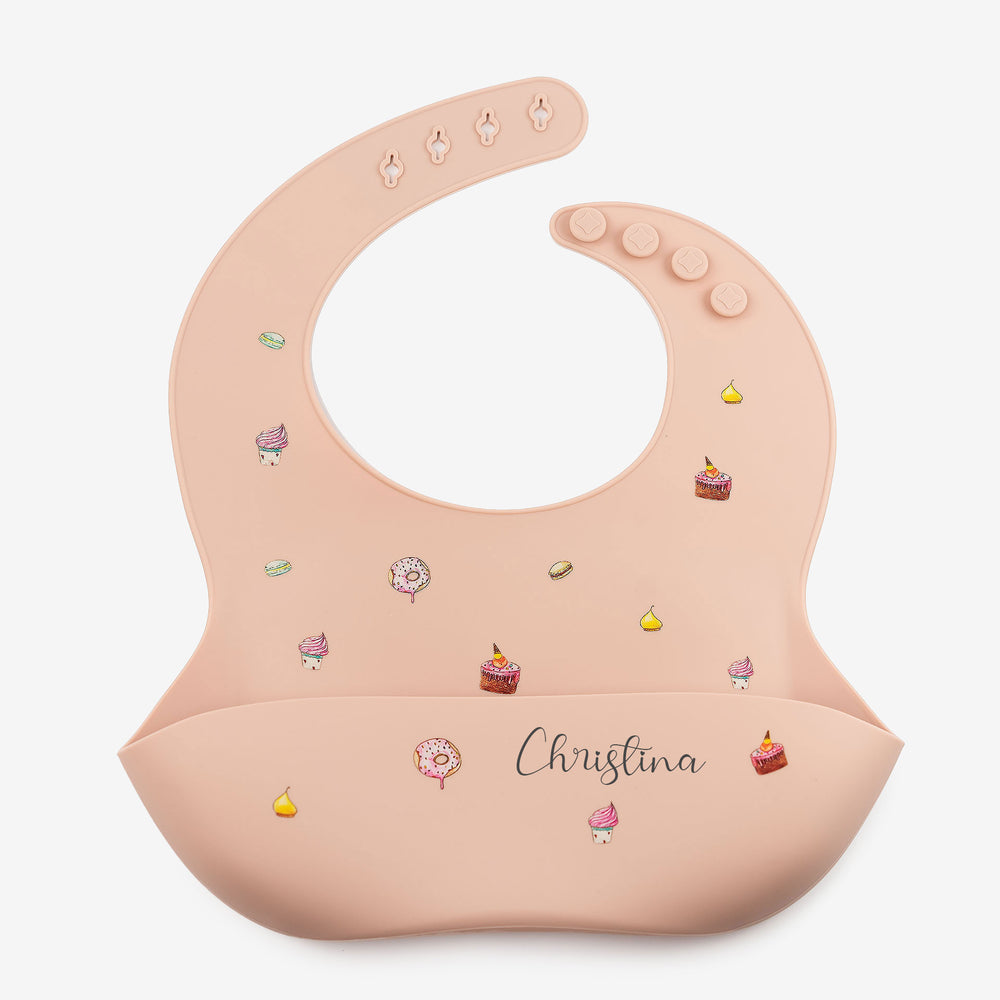 AMAZON FBA Silicone Baby Feeding Bib Cakes Blush - Personalisable Baby Products Sold and Personalised by JustBørn