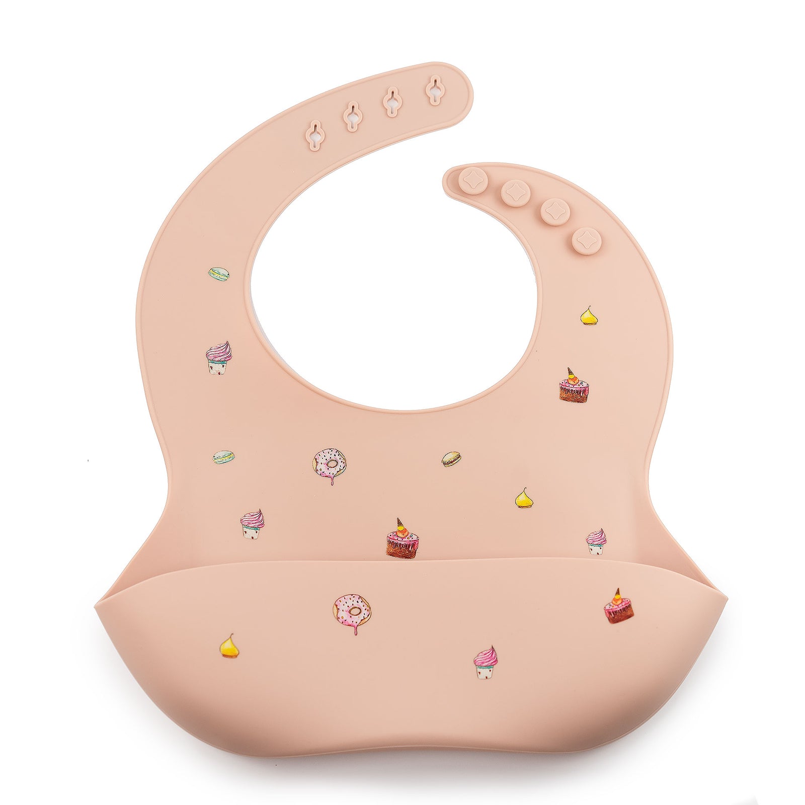 JBØRN Silicone Baby Feeding Bib Cakes Blush - Personalisable Baby Products Sold and Personalised by JustBørn