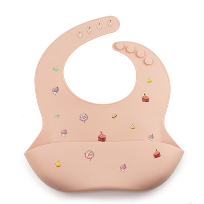 JBØRN Silicone Baby Feeding Bib Cakes Blush - Personalisable Baby Products Sold and Personalised by JustBørn