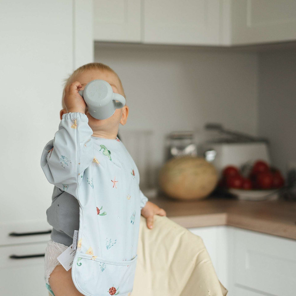 JBØRN Long Sleeve Baby Feeding Bib with Personalised Travel Bag Ocean No - Personalisable Baby Products Sold and Personalised by JustBørn