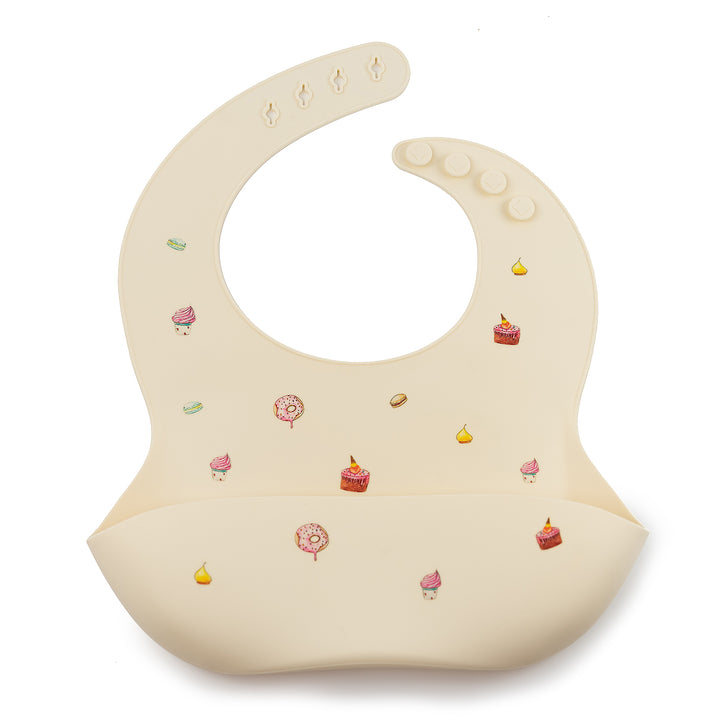 JBØRN Silicone Baby Feeding Bib | Weaning Essentials Cakes Ivory - Personalisable Baby Products Sold and Personalised by JustBørn