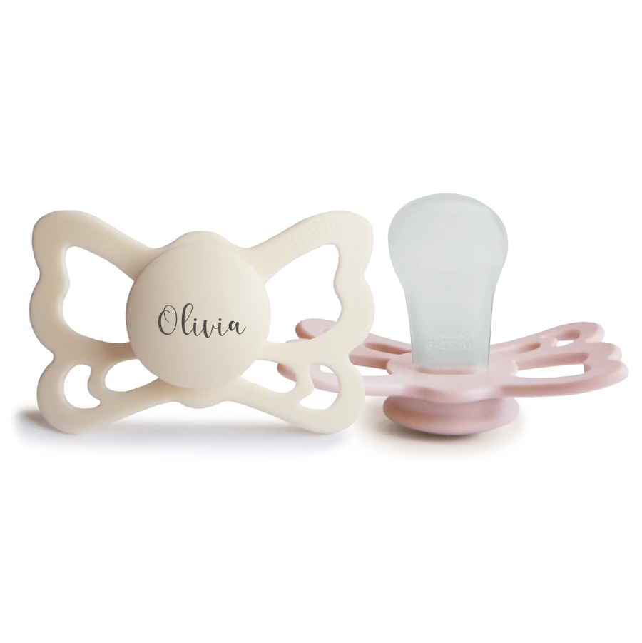 Blush FRIGG Butterfly Anatomical Silicone Pacifiers | Personalised by FRIGG sold by Just Børn