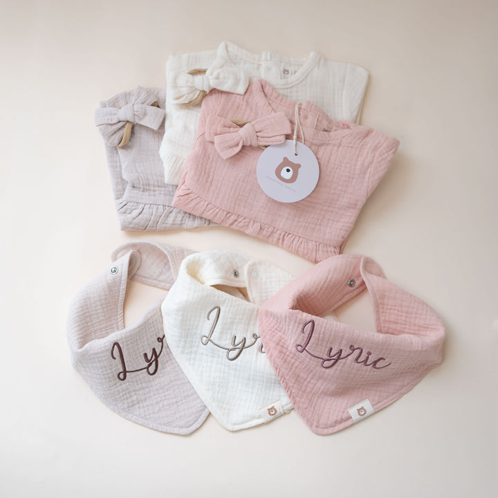 JBØRN Organic Cotton Muslin Dribble Bib Set | Pack of 3 - Personalisable Baby Products Sold and Personalised by JustBørn