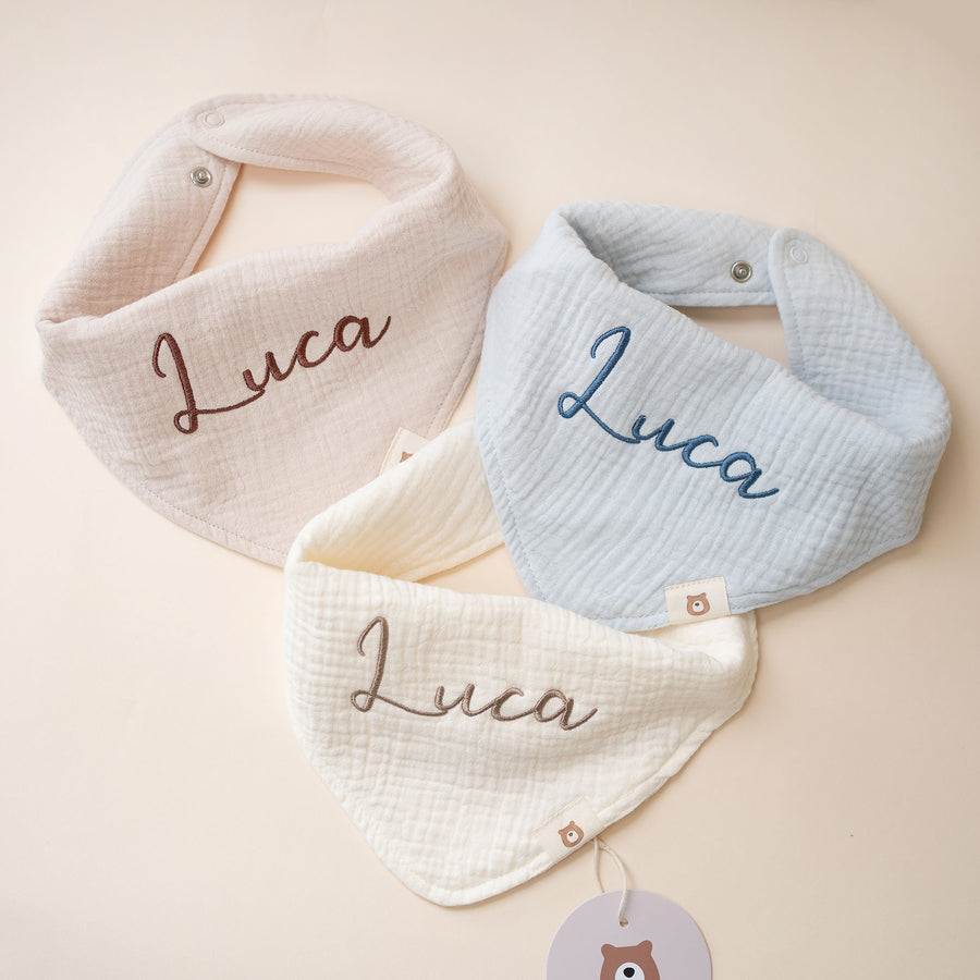 JBØRN Organic Cotton Muslin Dribble Bib Set | Pack of 3 - Personalisable Baby Products Sold and Personalised by JustBørn