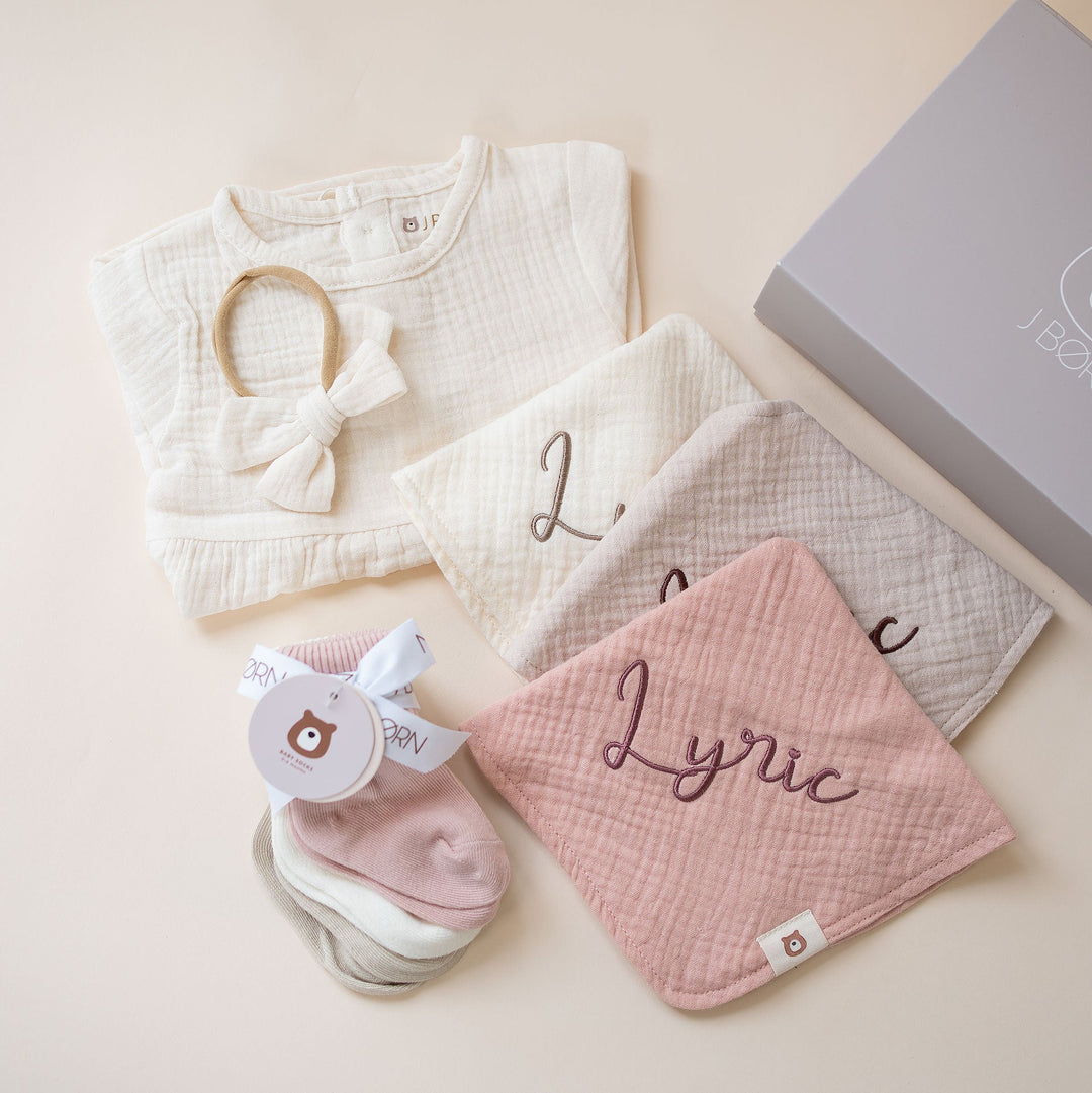 JBØRN Organic Cotton Muslin Dress & Accessories Bundle - Personalisable Baby Products Sold and Personalised by JustBørn