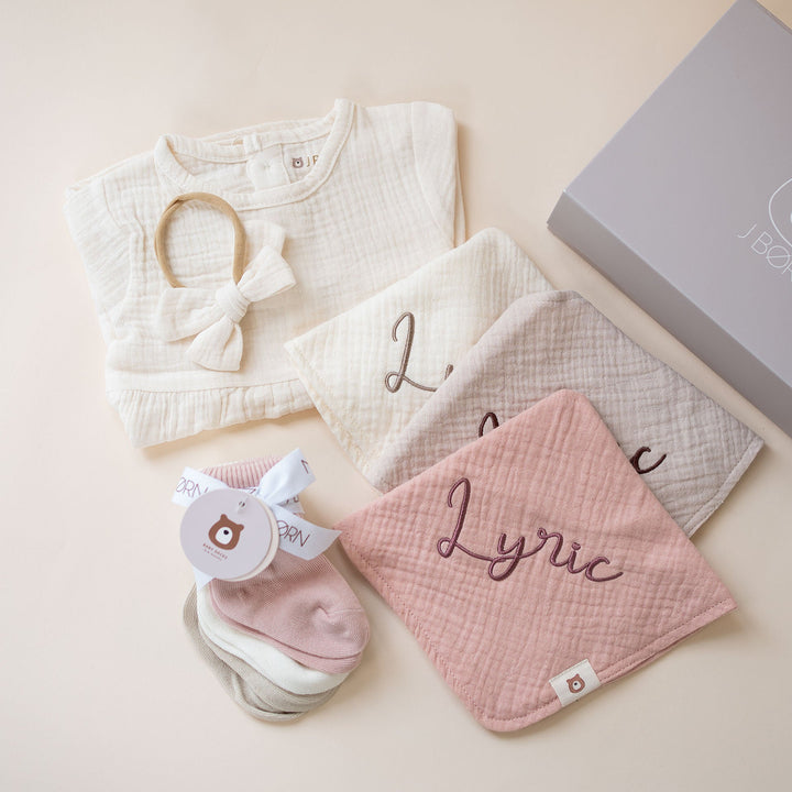JBØRN Organic Cotton Muslin Dress & Accessories Bundle - Personalisable Baby Products Sold and Personalised by JustBørn
