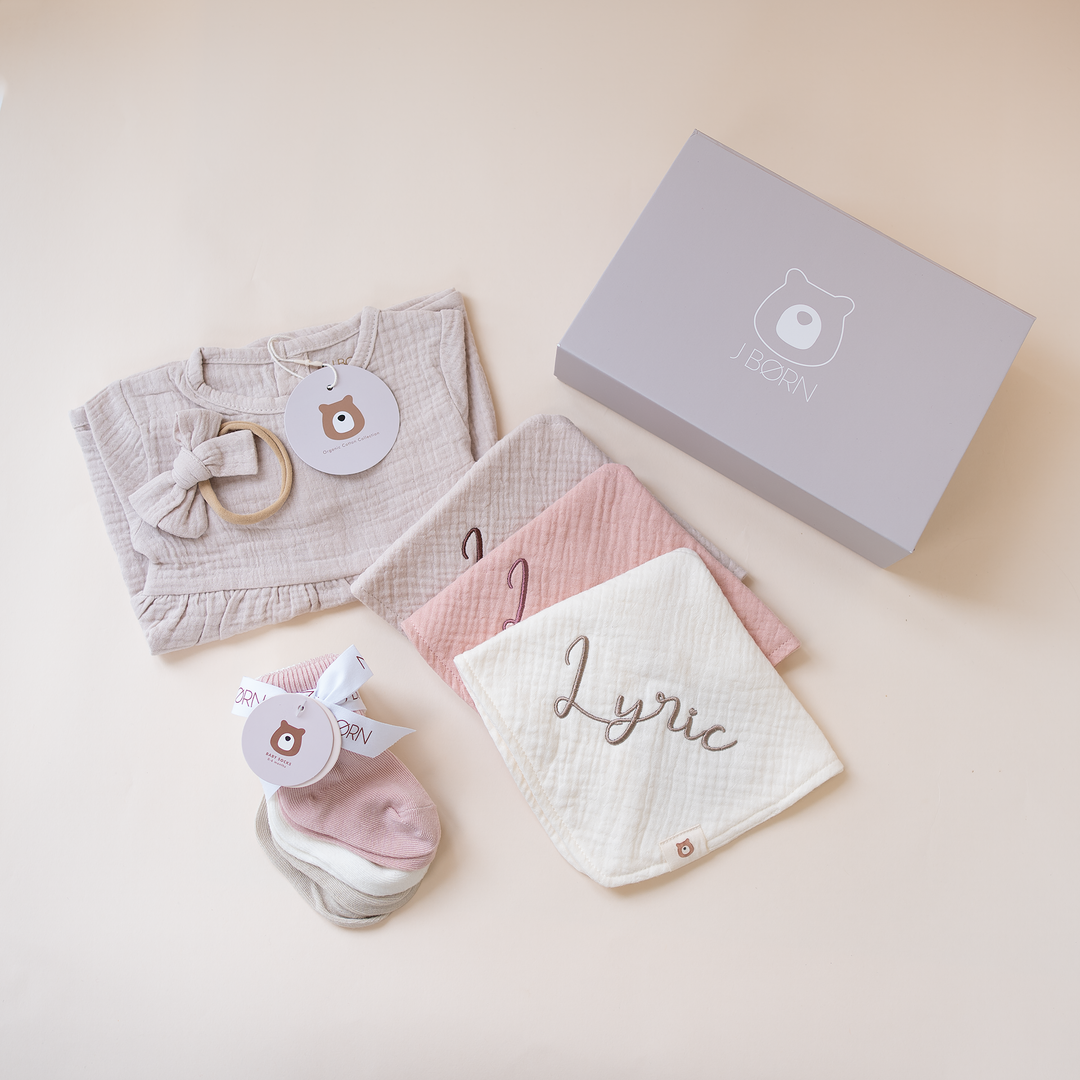 JBØRN Organic Cotton Muslin Dress & Accessories Bundle - Personalisable Baby Products Sold and Personalised by JustBørn